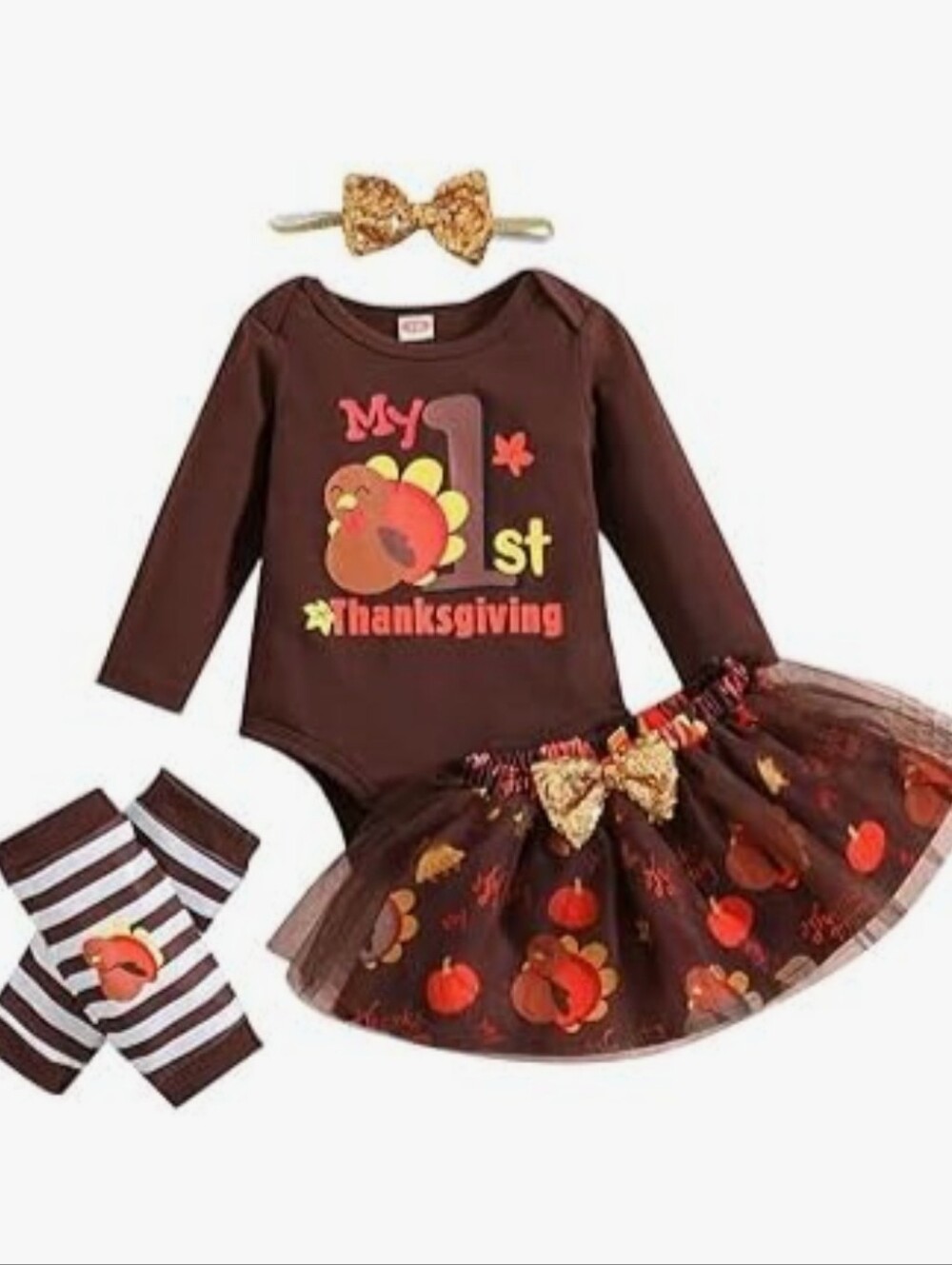 My 1st Thanksgiving Brown Turkey Tutu Costume Set Size 6-12 Months